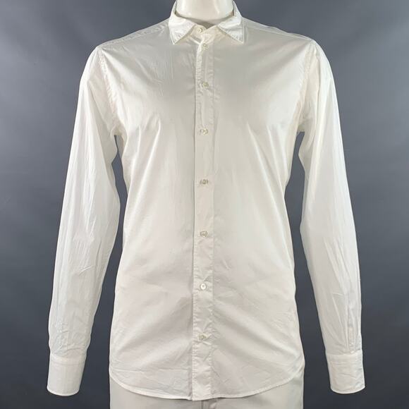 DOLCE & GABBANA Size L White Cotton Button Up Long Sleeve Shirt